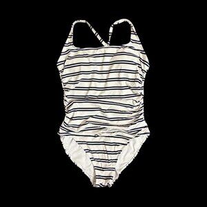 Sz.XL*Nautica*1 Pc. White/Navy Horizontally Striped Swimsuit